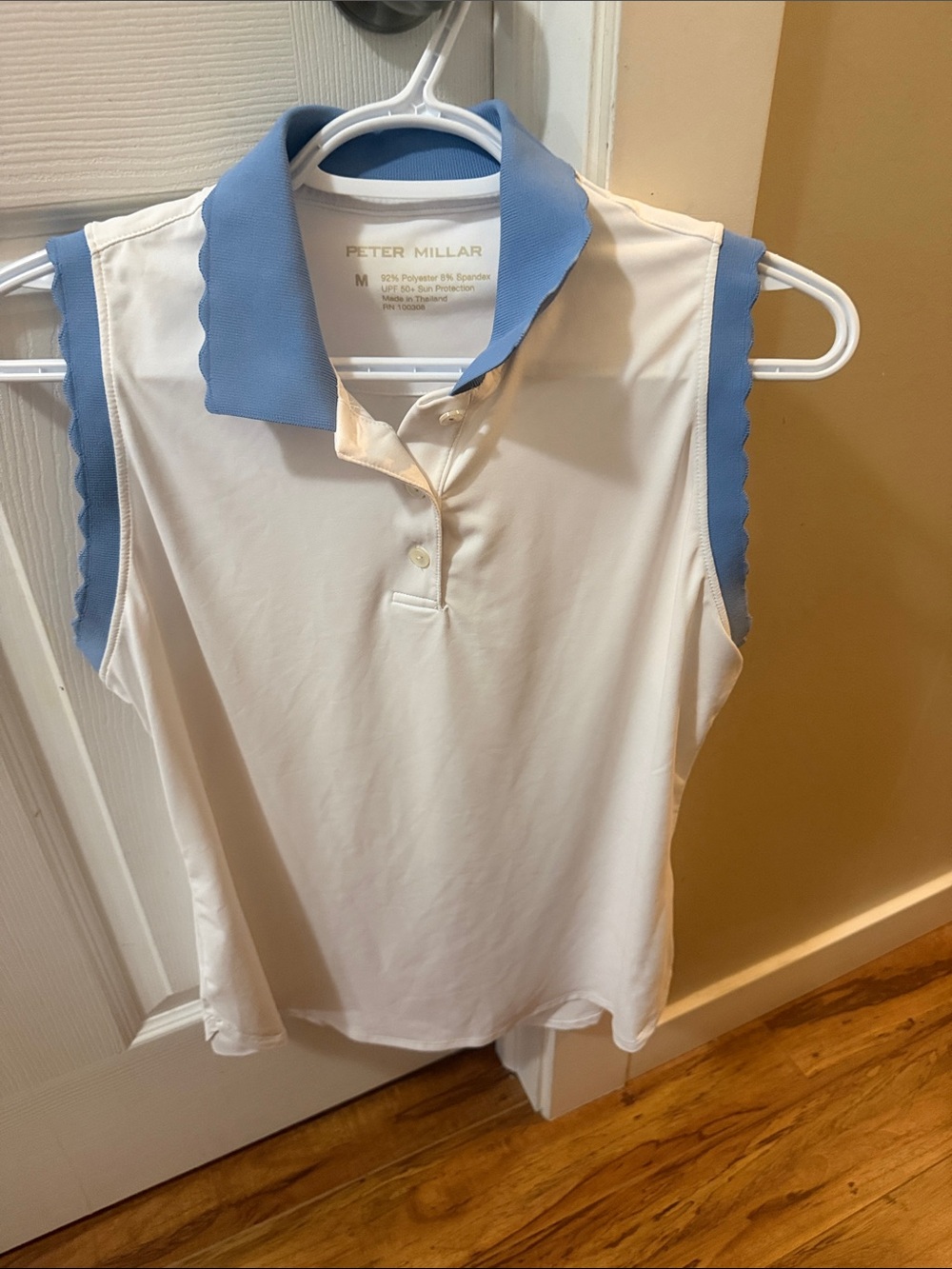 Peter Millar Sleeveless Polo in White with Light Blue Trim